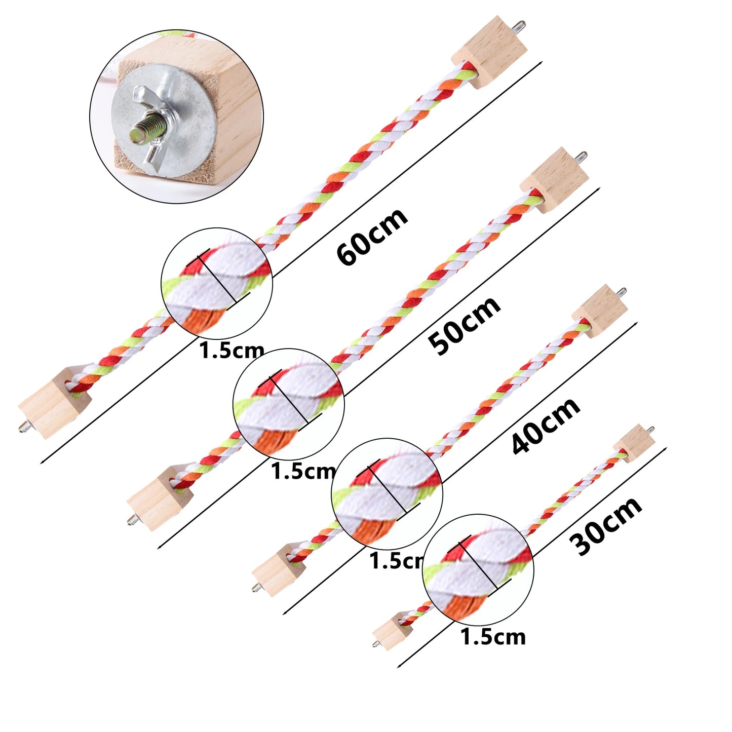 Pet Bird Rope Hanging Parrot Perch Rope Colorful Cotton Rope Toy Elastic Budgie Climbing Chewing Toy Bird Swing Stand Pet Toy