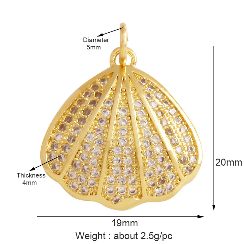 Fish Monta Ray Sea Conch Shell Coral Charm Pendant Gold Plated Zircon Jewelry