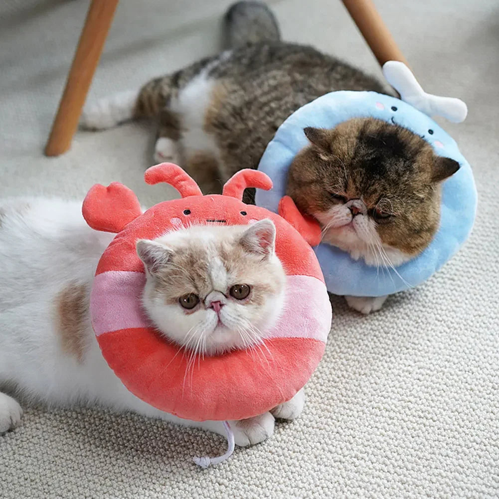 Pet Cat E-Collar Recovery Cone Protection Collar Adjustable Cotton Blends Neck Recover Collar Printed Elizabeth Circle for Cat