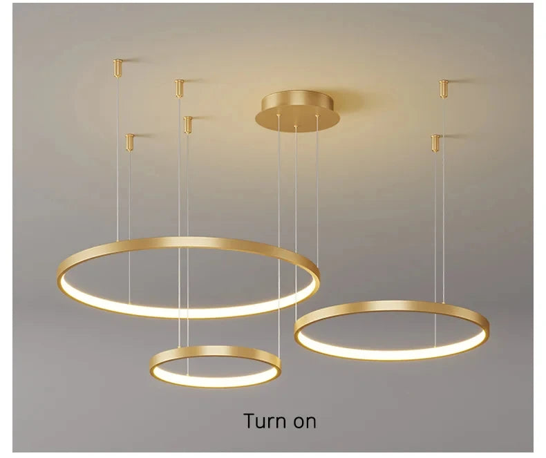 Black Rings Modern Minimalist Dimmable Pendant Light for Living Room and Restaurant Remote Control Chandelier Home Decor