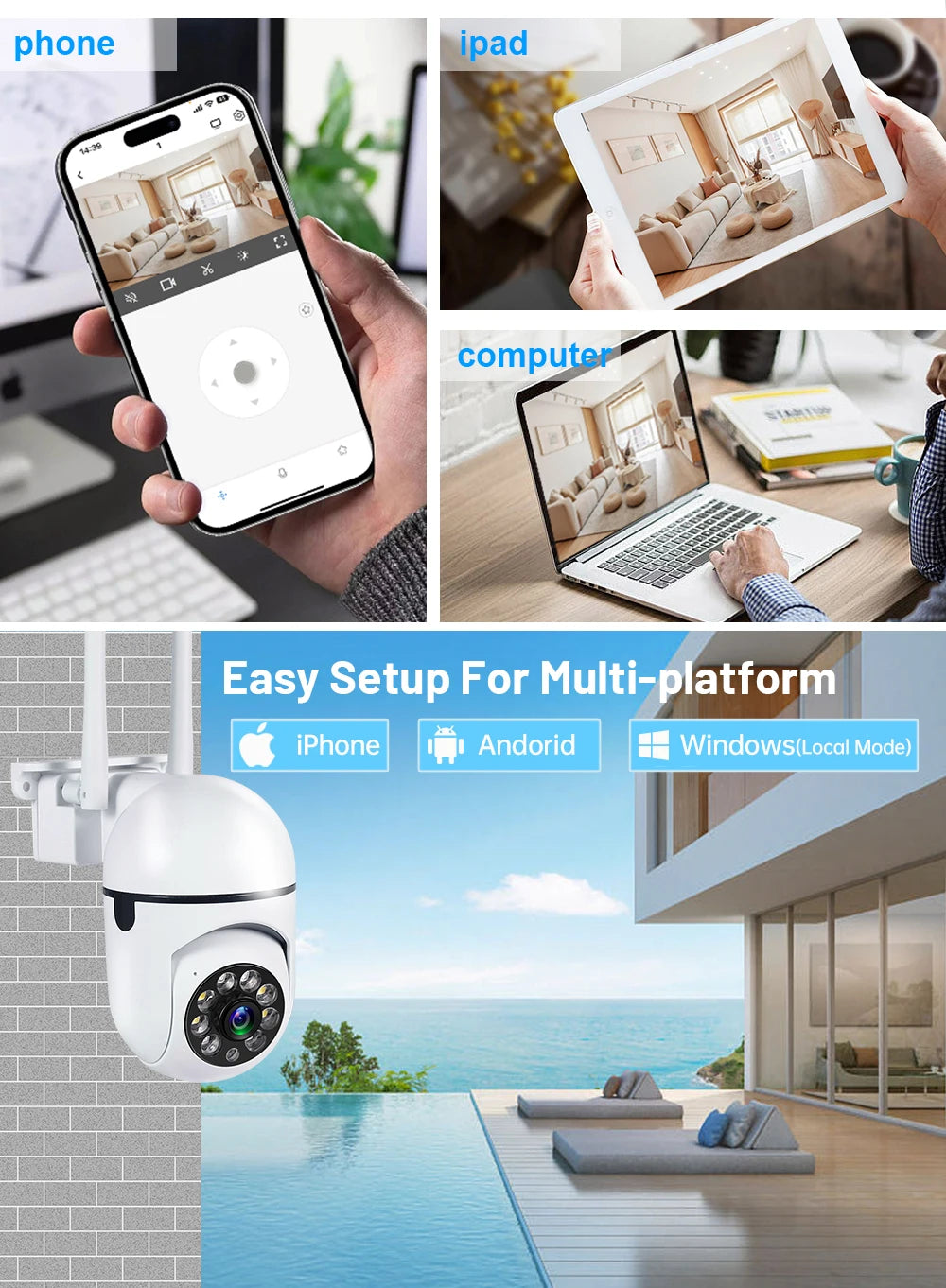 8MP Wireless Outdoor PTZ Security Camera with 4X Zoom AI Human Tracking Two-Way Audio HD Night Vision