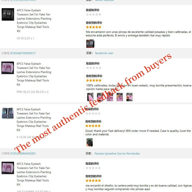 6 Piece False Eyelash Tweezers Set for Precision Lash Application Eyebrow Grooming and Nail Art Tools