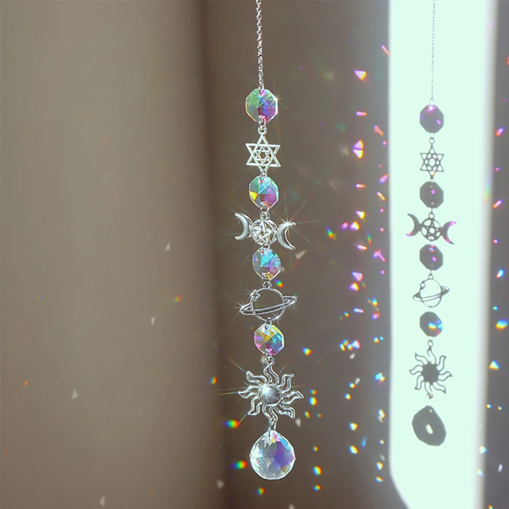 1pc Crystal Wind Chime Moon Sun Catcher Diamond Prisms Home Decor