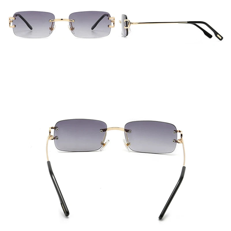 HBK Retro Rimless Small Sunglasses Gold Frame UV400 Eyewear