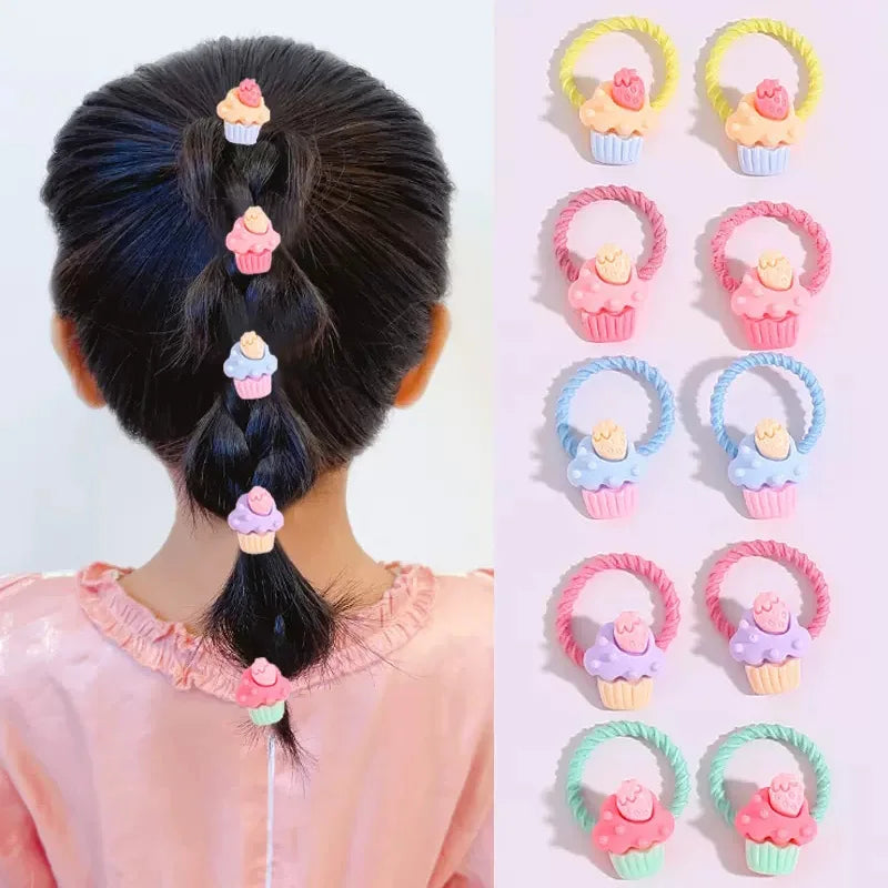 10PCS Cute Cartoon Flower Animal Elastic Hair Bands for Girls