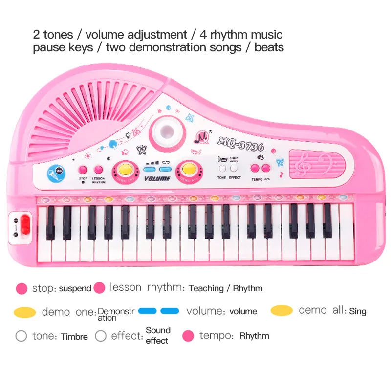 Chriyungel Kids Electronic Piano Keyboard with Microphone 61 Keys or 37 Keys Musical Instrument Toy for Beginner Children
