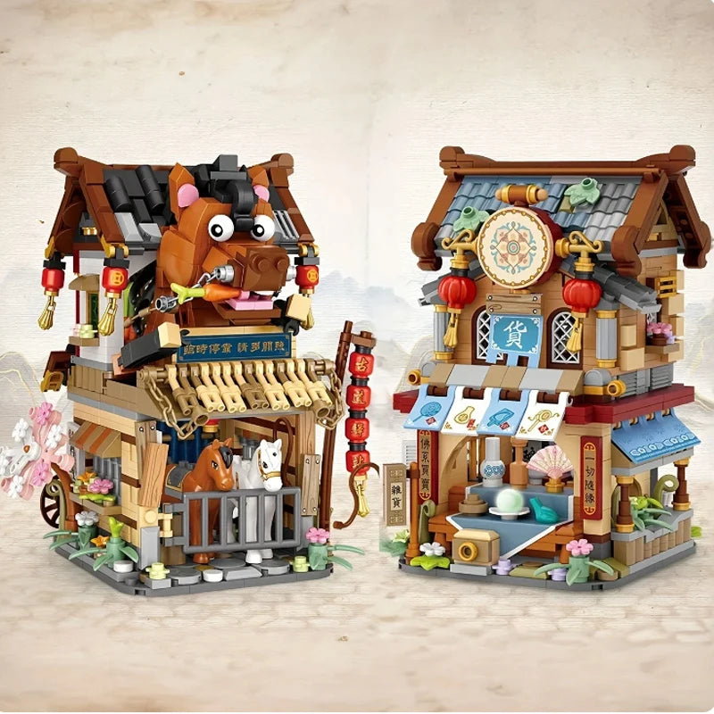 Street View Mini Building Blocks Gift Set – Izakaya Shaved Ice Shop, Takoyaki Shop, Coffee Shop and Panda Tea House