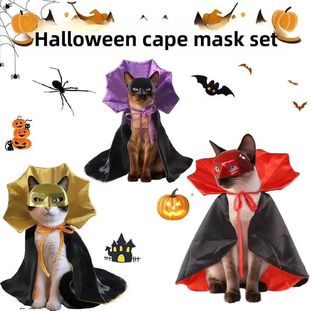 Halloween Vampire Pet Costumes Couture Set with Mask Cape for Cats Dog Halloween Festival Set Dress Up Pet Parties Cloak Clothes