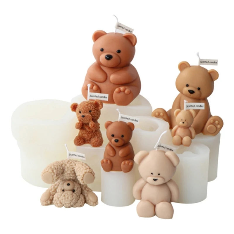 3D Cute Cartoon Bear Silicone Candle Mold for DIY Mini Bear Decor