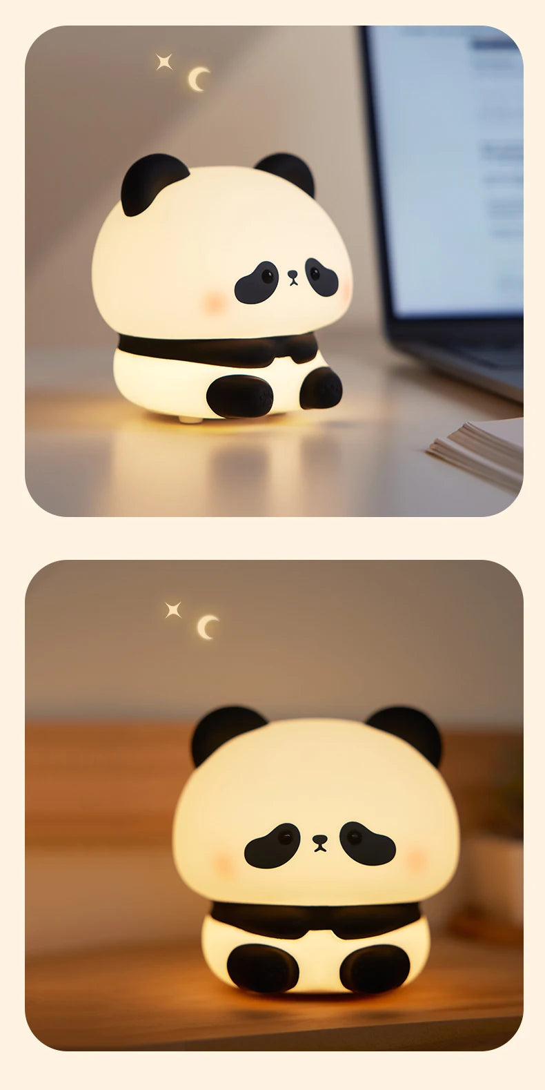 Panda LED Night Light Cute Silicone Touch Lamp USB Rechargeable Bedroom Decor Perfect Children's Gift