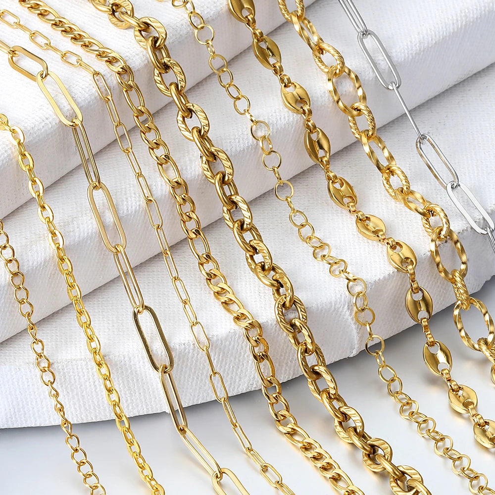 2 Meters/1 Meter High Quality Gold Color Stainless Steel Chain for DIY Jewelry Making