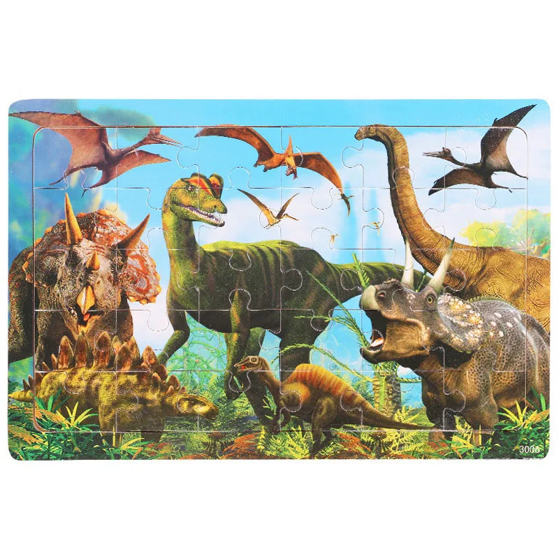 30 Pieces Wooden Jigsaw Puzzle Kids Cartoon Animal Vehicles