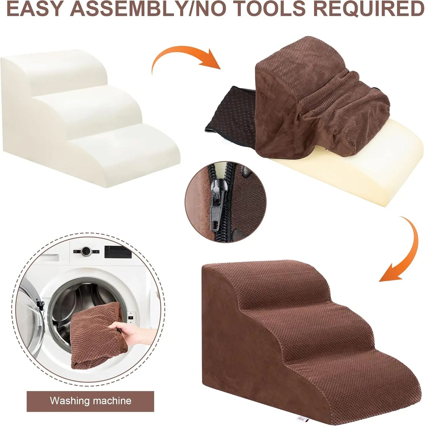 Pet Stairs for Large Dogs and Cats High Density Soft Foam Extra Wide Non-Slip Steps for High Beds and Couches