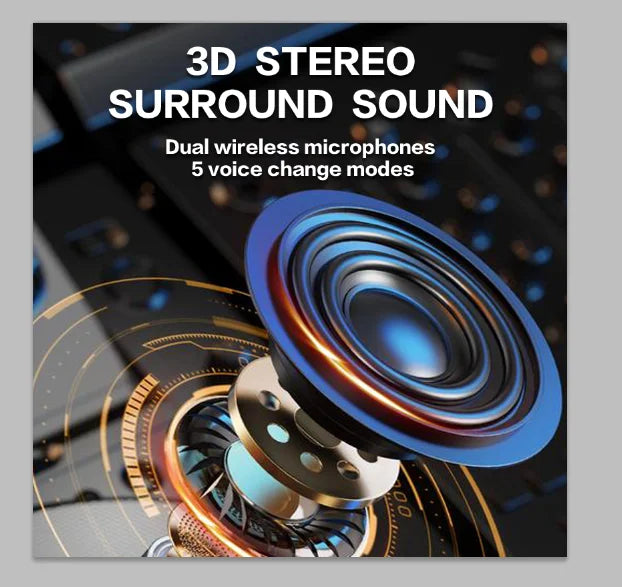 High Power Karaoke Bluetooth Speaker with 360 Stereo Surround Sound and RGB Rhythm Lights Wireless Subwoofer and Dual Microphones