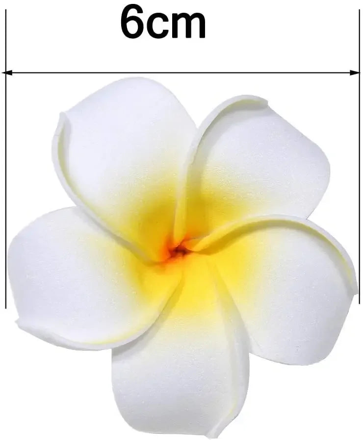 50Pcs 2.4 Inch White Foam Hawaiian Frangipani Artificial Plumeria Flower Hair Clips for Tropical Home Decor and Beach Party Decorations