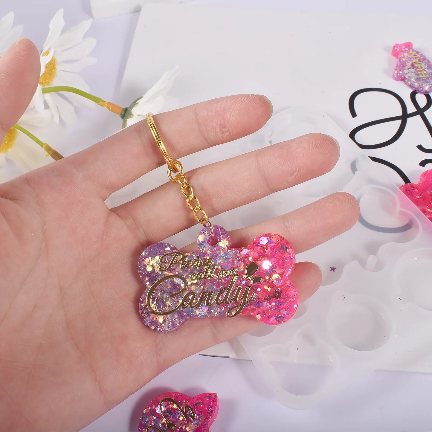 Dog Tag Bone Shaped Keychain Mold for DIY Resin Jewelry