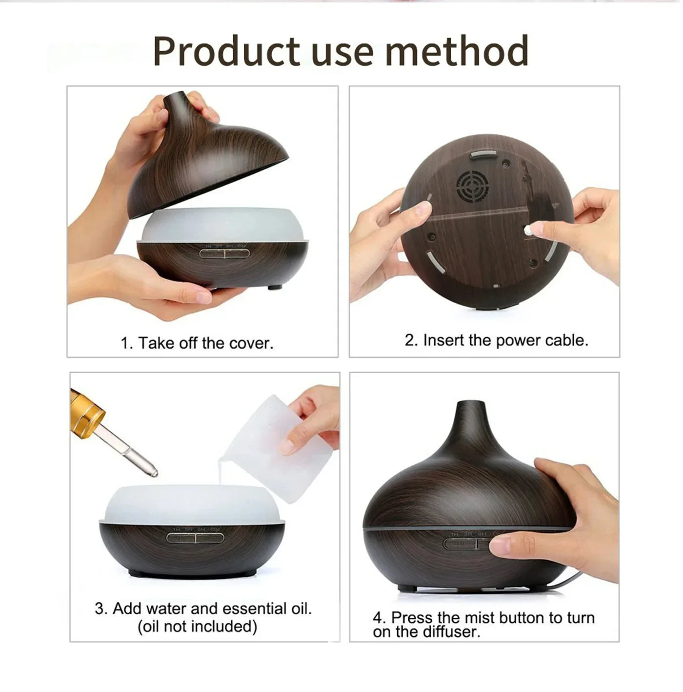 Air Humidifier Aromatherapy Essential Oil Diffuser 500ml Wood Grain Ultrasonic Remote Control 7 Color Lights