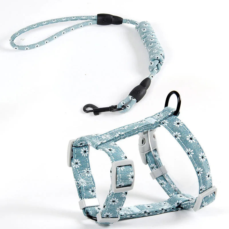 Adjustable Cat Harness Cotton Strap Collar with Leash,Cats Outdoor Walking Escape Proof H-Shaped Vest for Large Small Cats,dogs