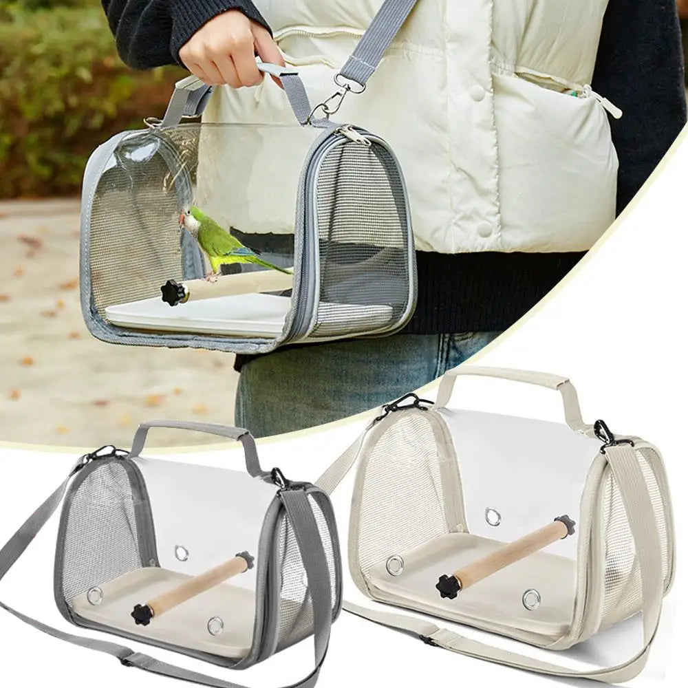 Breathable Foldable Parrot Carrier Bag With Stand And Tray Travel Bag Clear Bird Parrot Transport Cage Outdoor Bird Carrier