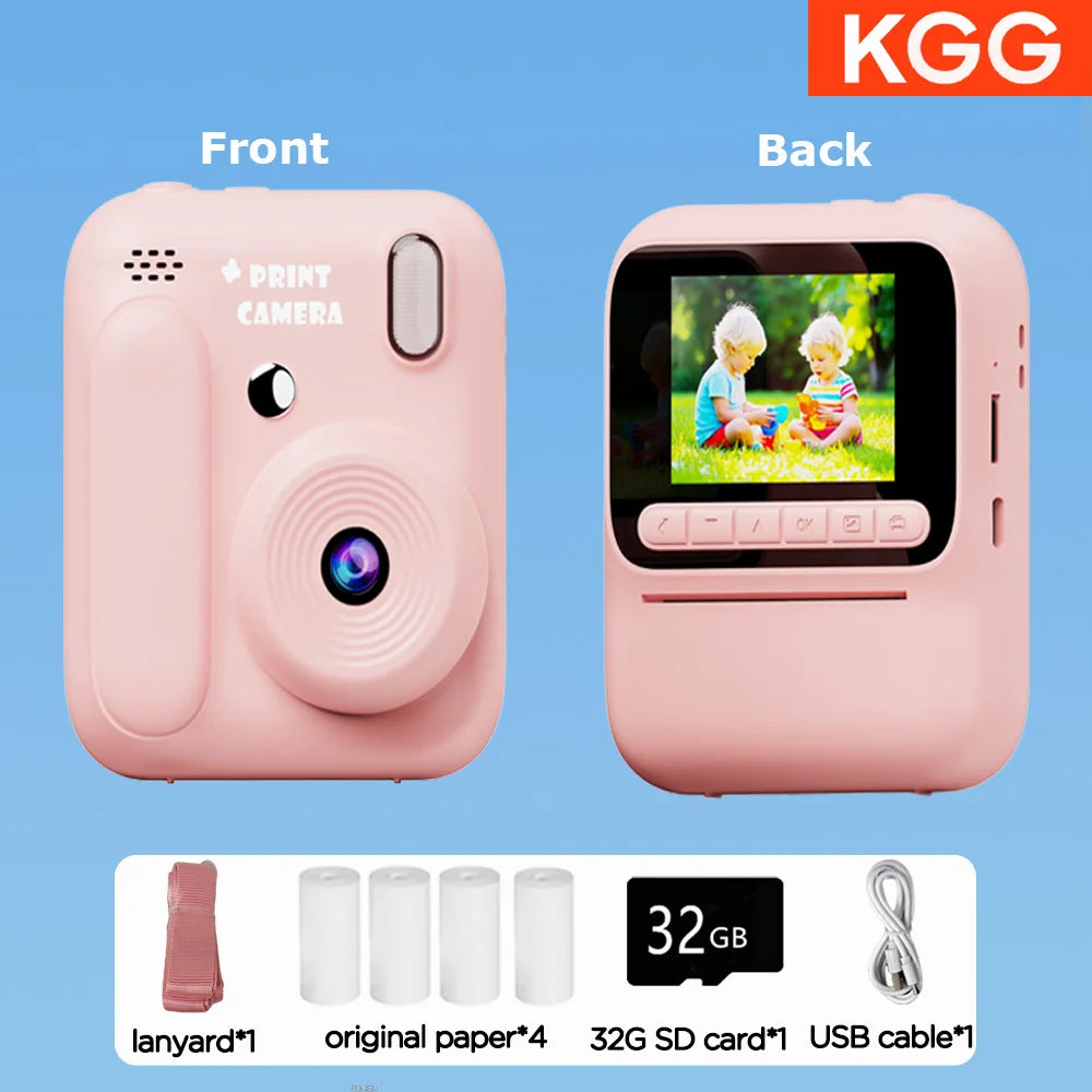 Color Printing Camera Kids Instant Camera 32GB 1080P Thermal Print Digital Camera Print Photo Video Games Music Children Gift