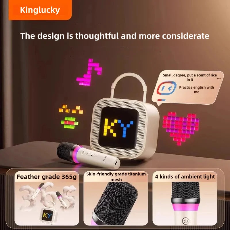 Kinglucky K26 Portable Karaoke Machine with Wireless Microphones for Home Family Fun and Children's Parties