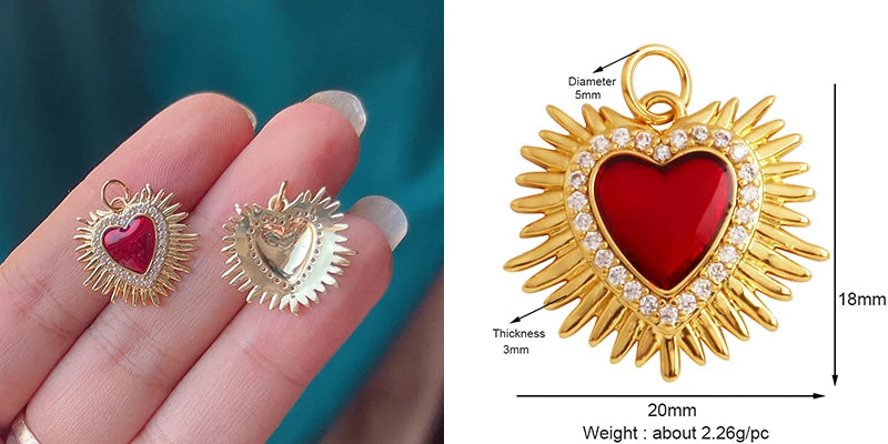 New Sacred Red Heart Charm Pendant 18K Gold Plated Zircon