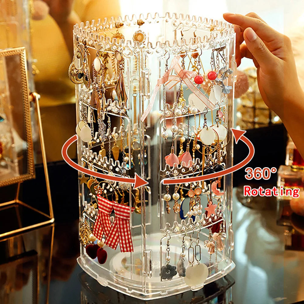 360 Degree Rotating Jewelry Storage Box Earring Organizer 2023