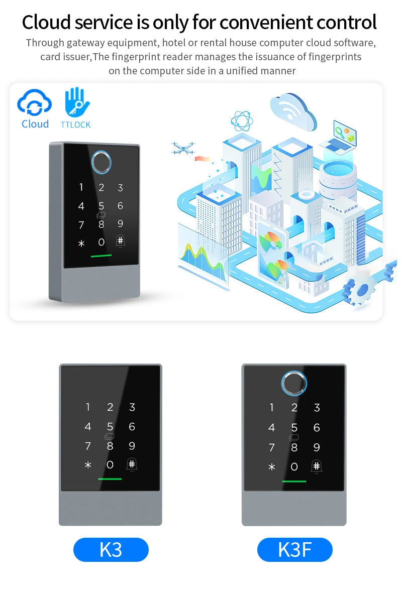 TTLOCK K3 K3F Fingerprint Access Control Door Opener with NFC Bluetooth Electric Gate Keypad and RFID Card 13.56MHz