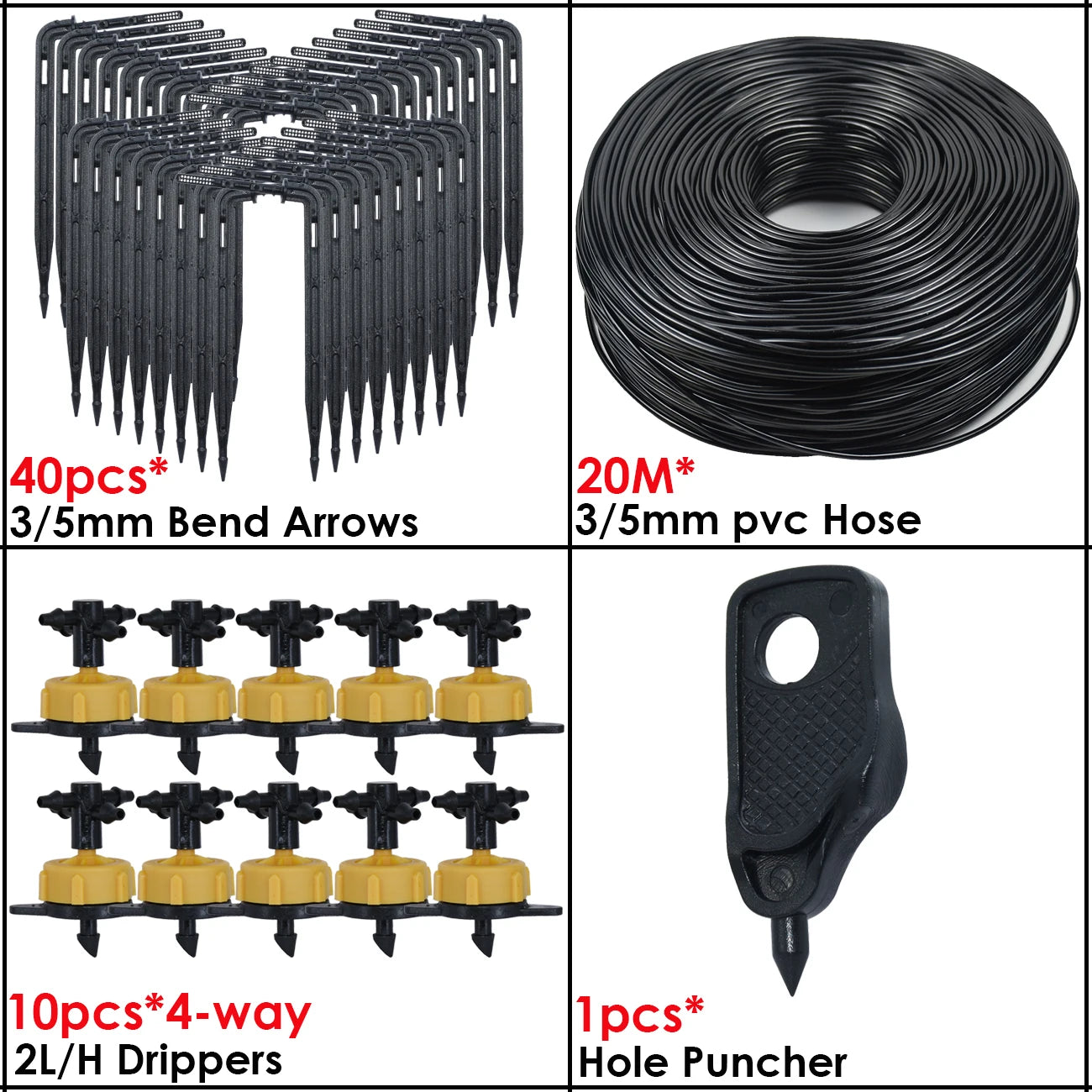 KESLA Greenhouse Drip Irrigation System 4-Way 3/5mm Automatic Watering Kit for Potted Plants 10 or 20 Sets