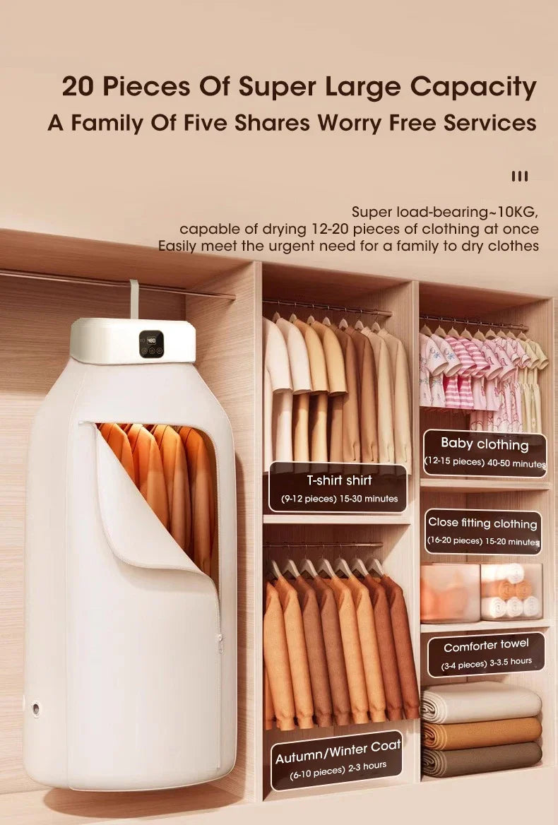 Secadora de ropa eléctrica multifuncional, portátil, compacta, plegable, con bolsa para secadora y ajuste de tiempo