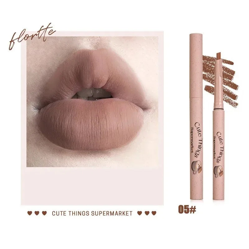 Flortte Waterproof Matte Lipliner Lip Pencil Double Ended Moisturizing Contour Tint for Long Lasting Non-Stick Finish