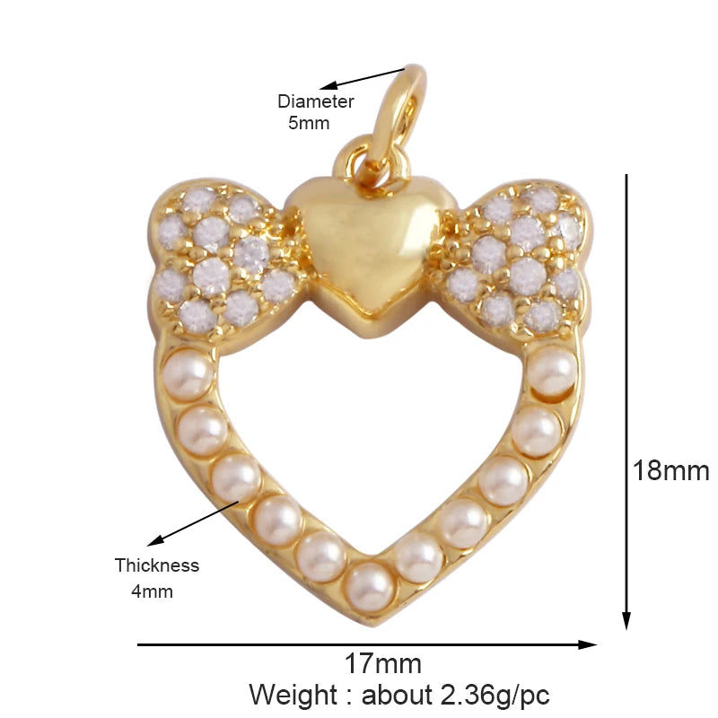 Classics Love Heart Star Zircon Focal Charm Pendant 18K Gold Plated Shell Pearl Jewelry