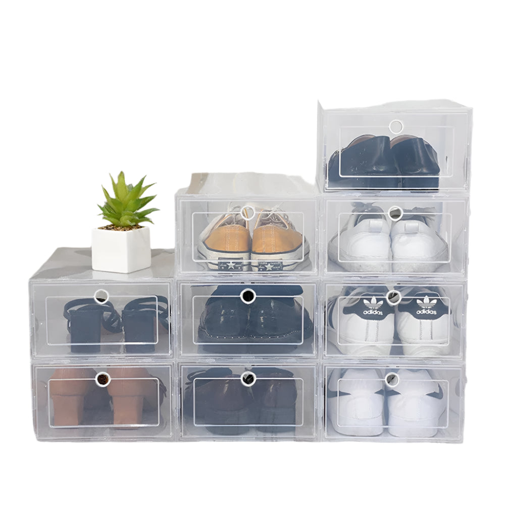 6 Pack Transparent Shoe Box Organizers Dustproof Stackable Storage