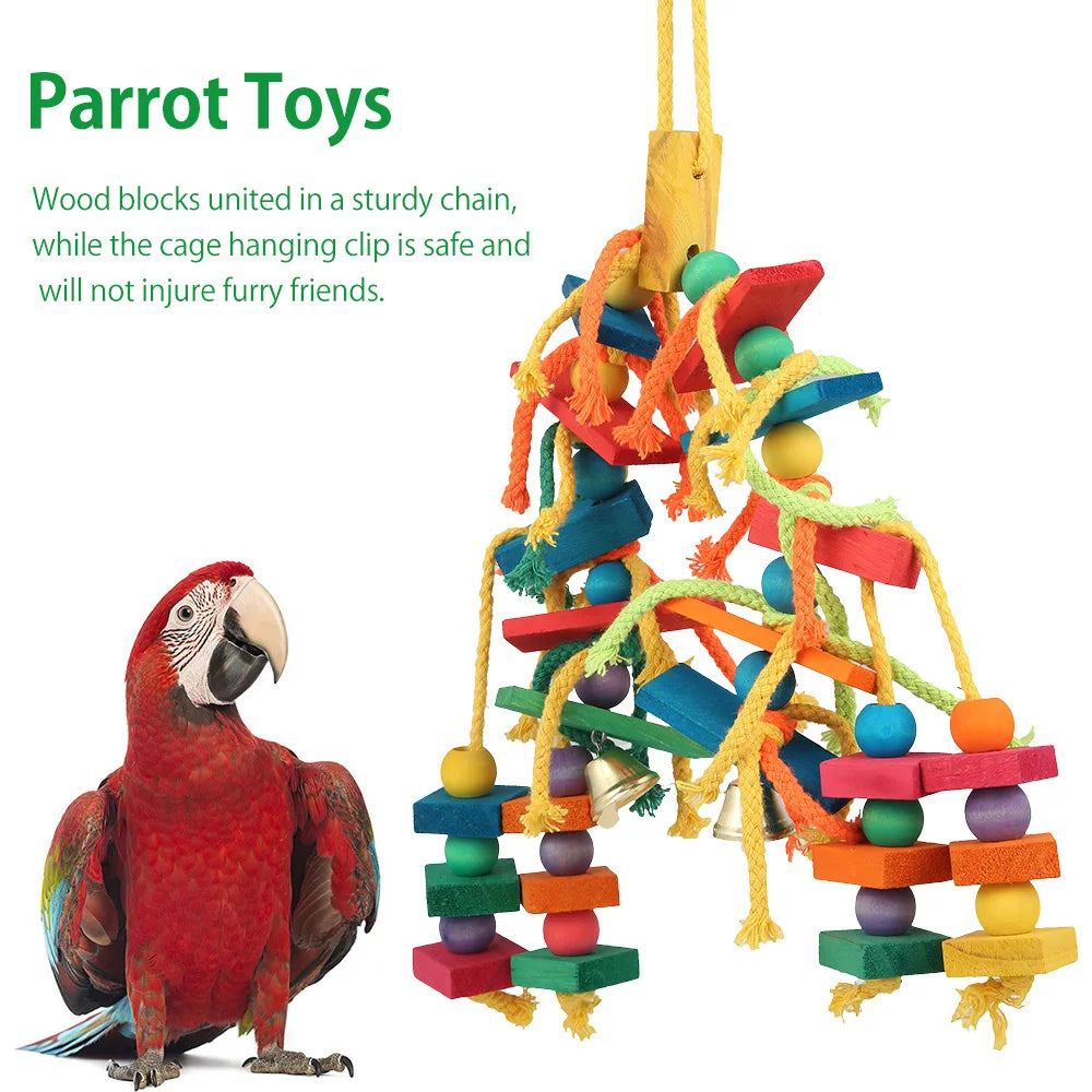 Parrot Toys Hanging Rope Pet Ladder Wood Stand Budgie Parakeet Climb Cage Bird Bite Toy Colorful Bird Chewing Toy Pet Supplies