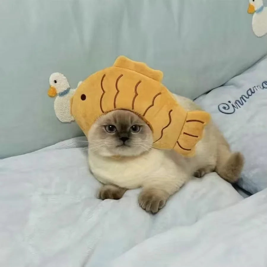 Pet Fish Head Hat Puppy Kittens Knitted Hat Party Cosplay Cute Refined Cat Hat Plush Elastic Winter