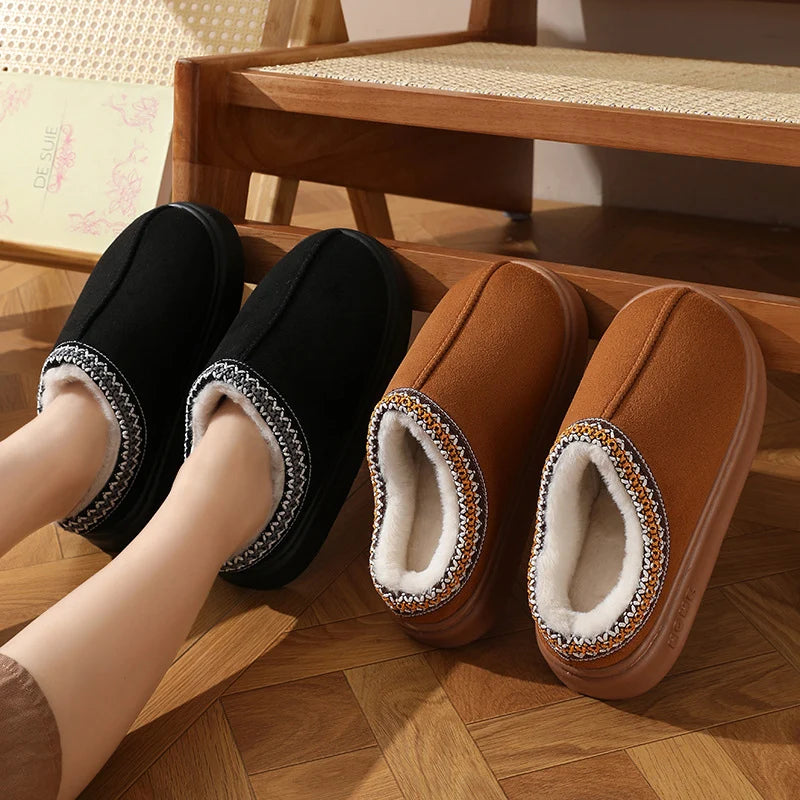 Home Soft Plush Slippers Women Winter Non-Slip Cotton Slides Plus Size 45 Warm Thick Bottom
