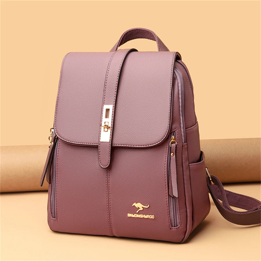 Luxury Women Leather Backpacks for Girls Casual Daypack