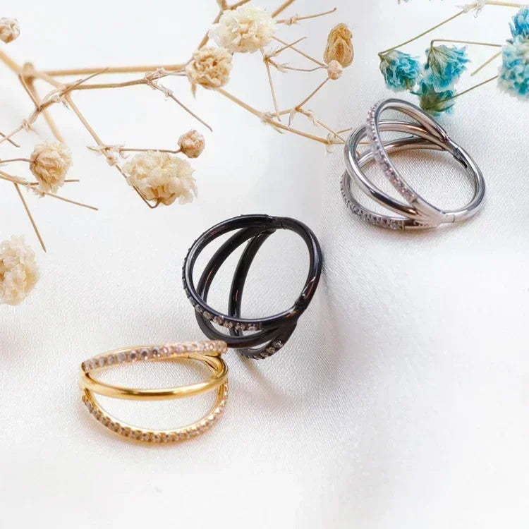 F136 Titanium 3 Layers Nose Rings and Ear Cuff Jewelry