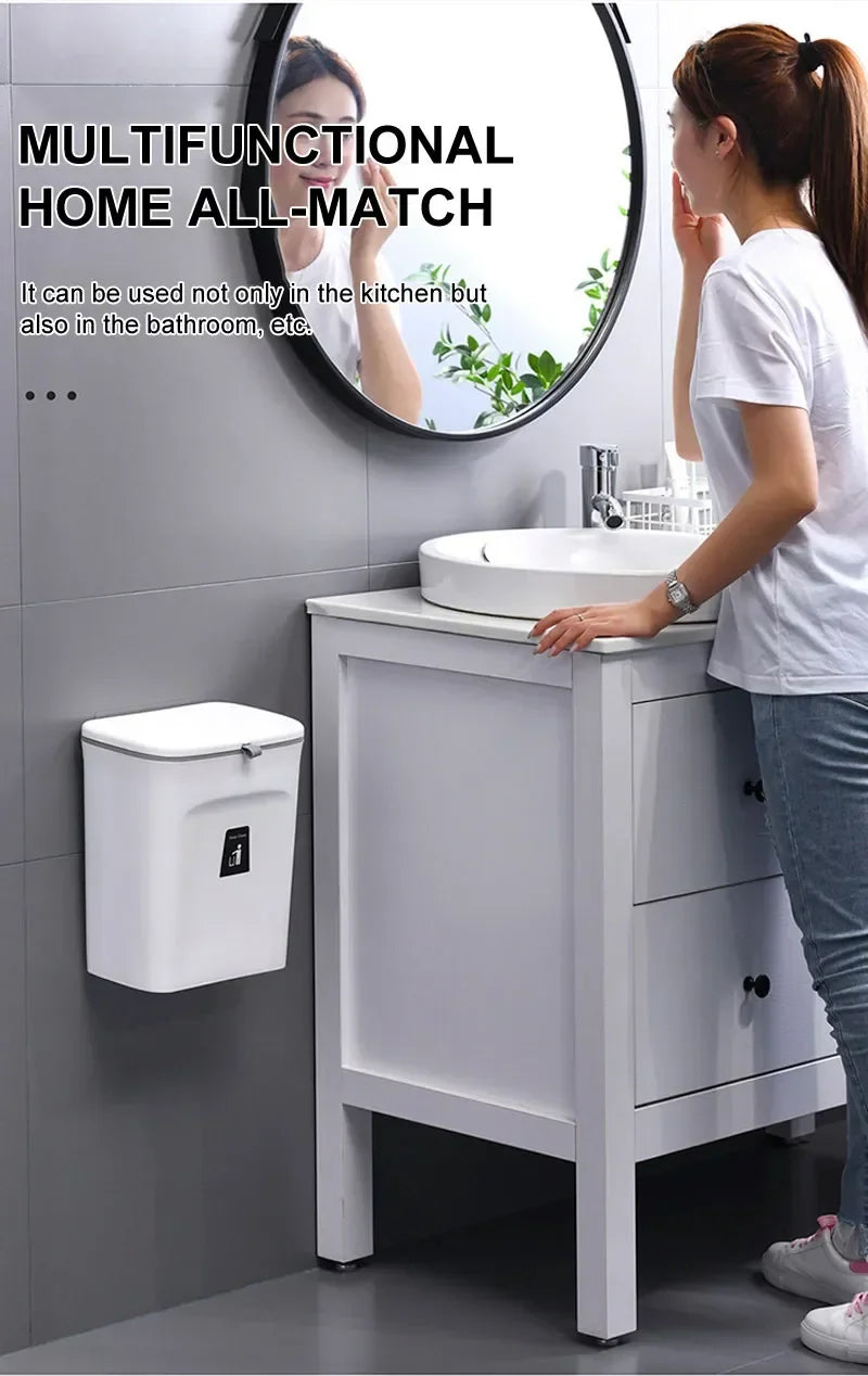 7L 9L Wall Mounted Trash Can with Lid for Kitchen and Bathroom Stylish Waste Bin Eco-Friendly Design