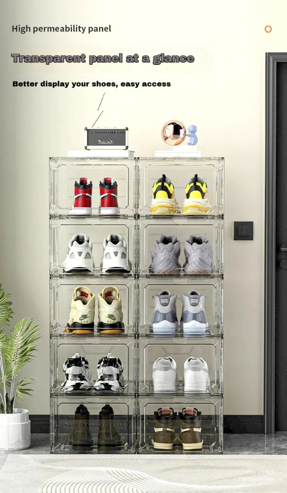 Transparent Shoe Box Magnetic Suction Door Dustproof Storage Box