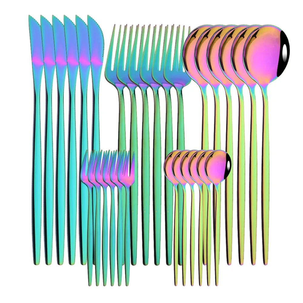 30 Piece Black and Gold Stainless Steel Cutlery Set Durable Dinnerware with Knives Forks and Spoons