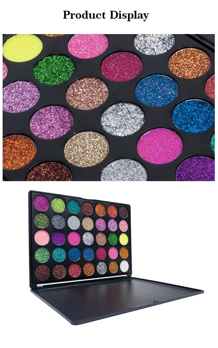 35 Color Diamond Sequin Eyeshadow Palette High Pigment Shimmer Glitter and Satin Long Lasting Waterproof Makeup