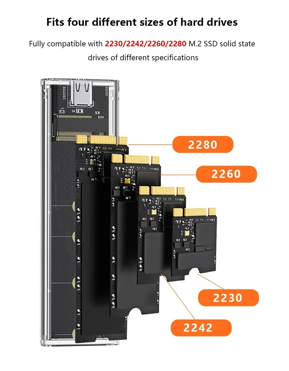 M.2 NVME PCIe NGFF SATA Dual Protocol SSD Case Clear USB Type C 10Gbps External Enclosure