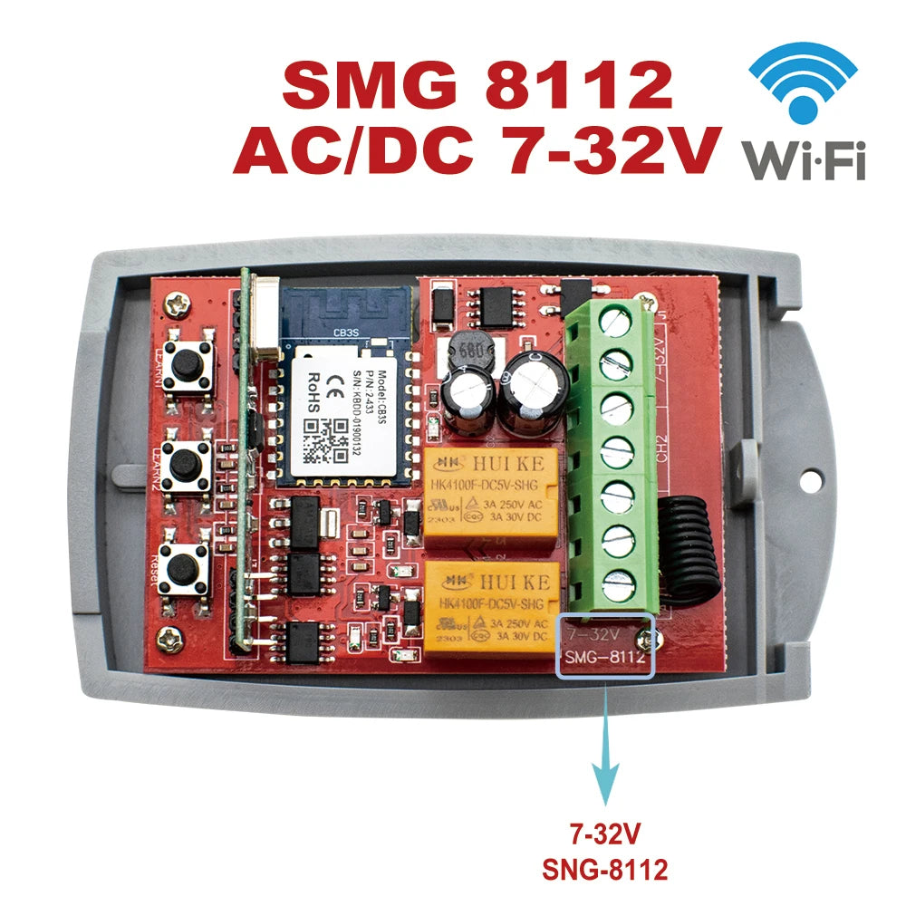 2 Channel WiFi Tuya Smart Garage Gate Opener Remote Control Receiver with 433MHz Transmitter