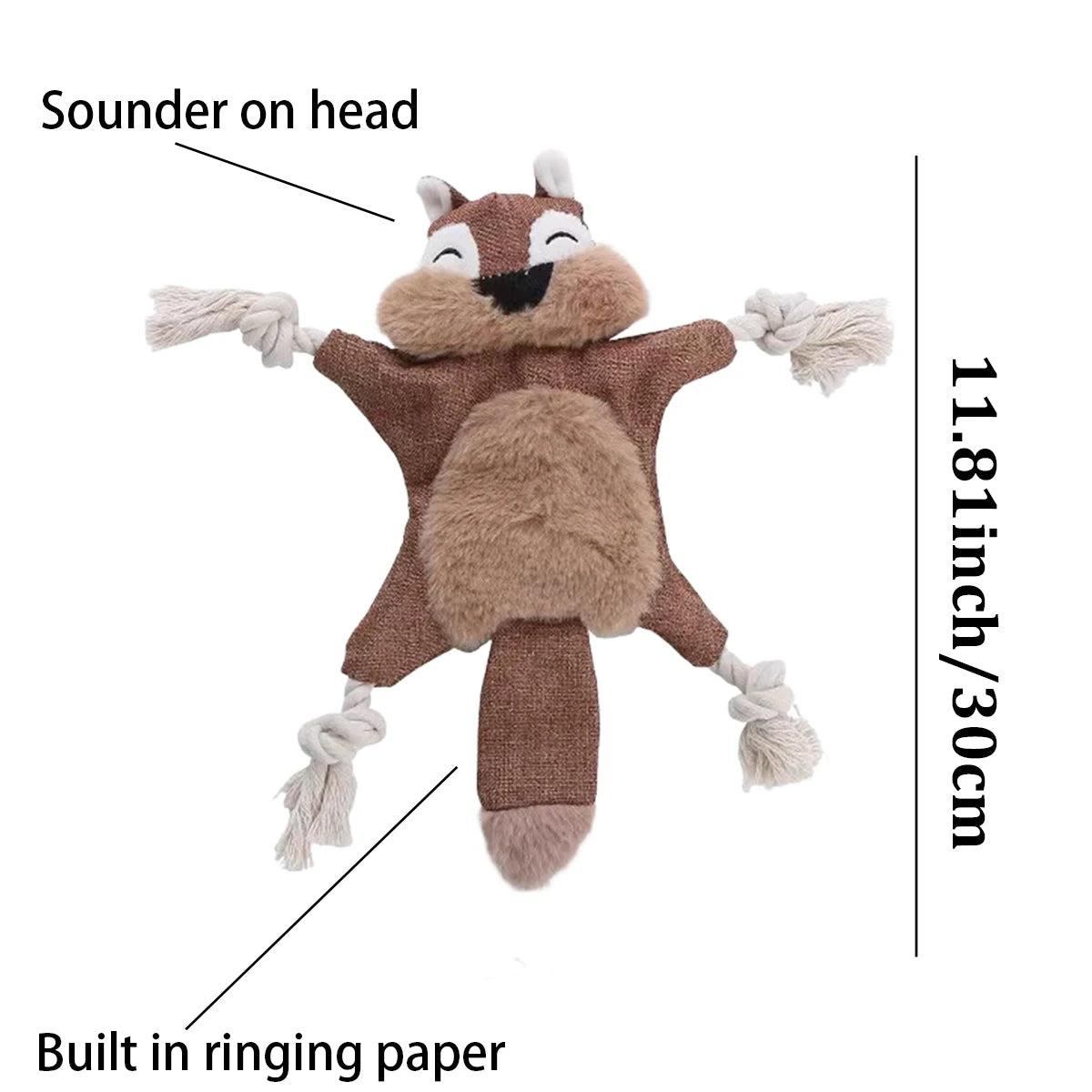 1 squeaky squirrel dog toy - tough chew and teething toy with squeaky sound and knots for aggressive chewers