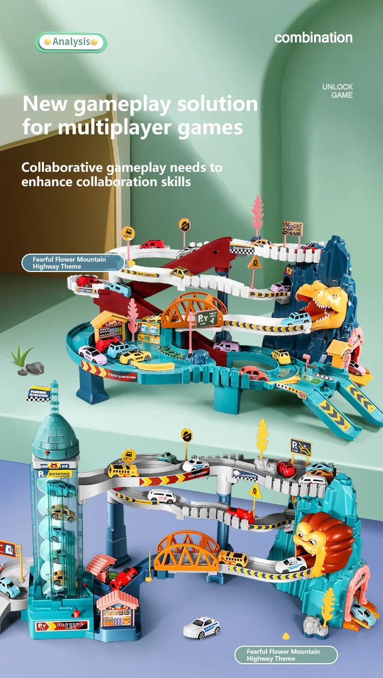 Lion Theme Car Track Set for Kids Educational Racing Toys with Diecast Cars Colorful Fun for Birthdays and Holidays