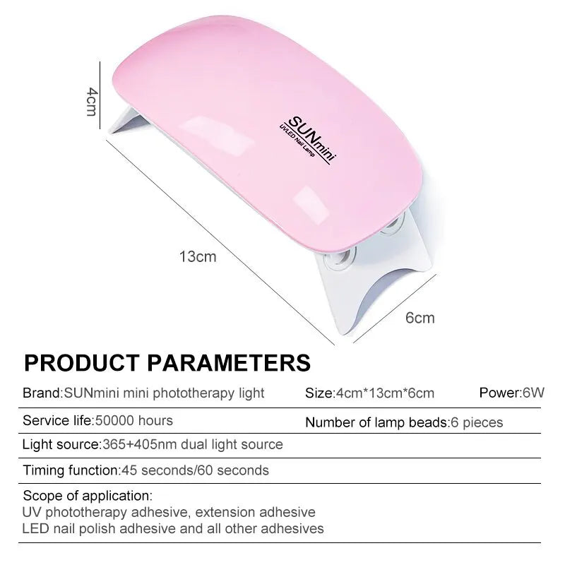 6W Mini Nail Dryer Machine Portable UV Lamp With USB Cable