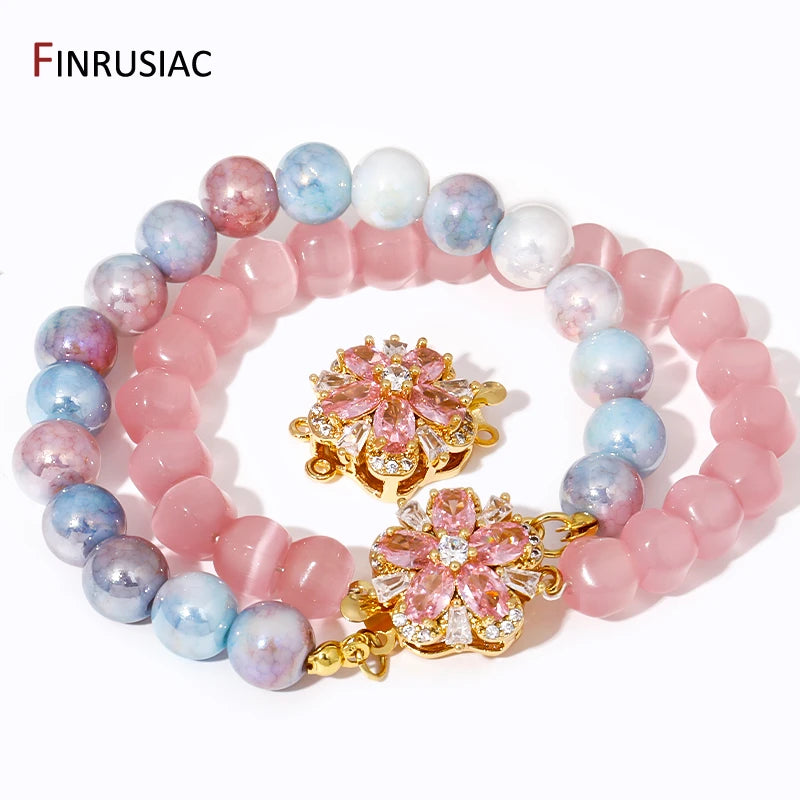 Multi Styles 18K Gold Plated Brass Flower Safety Clasps for DIY Jewelry