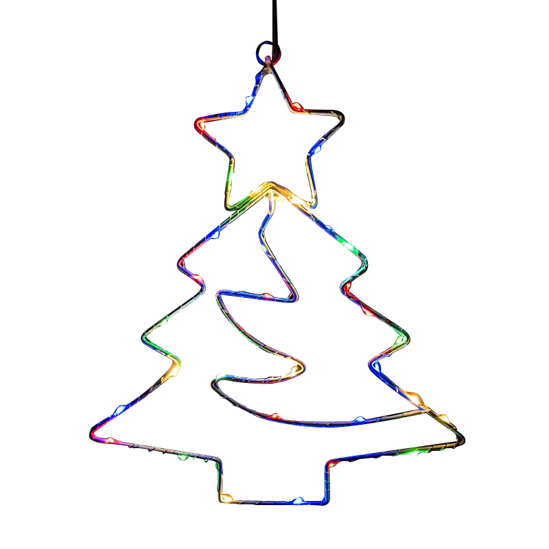 Xmas Tree Iron Frame LED Light String Window Hanging Ornament for 2024 Christmas and 2025 New Year Home Decoration