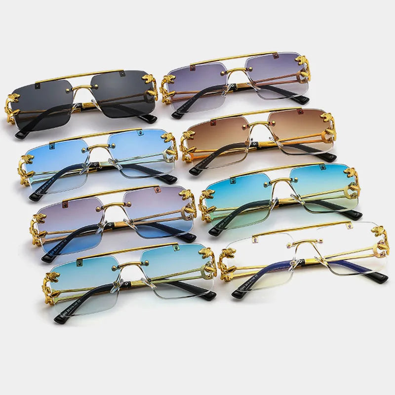 SHAUNA Fashion Metal Leopard Rimless Sunglasses UV400 Shades